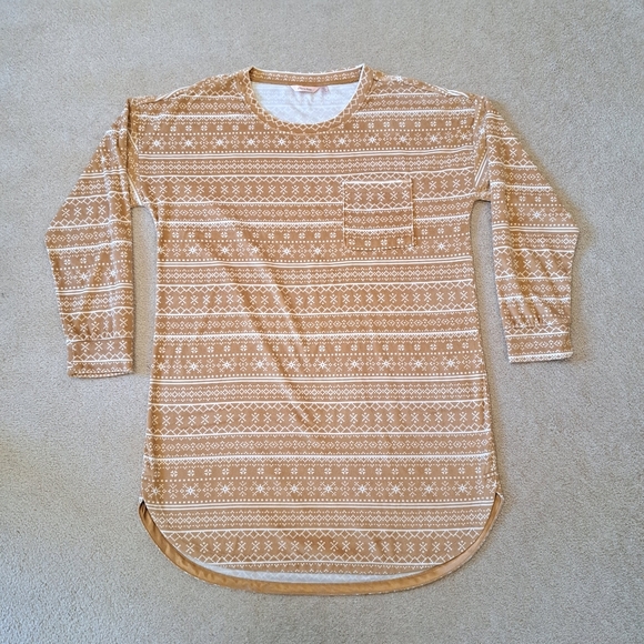 La Vie En Rose Nightdress Size Medium Camel Brown Tan Cream Fleece Cozy Soft - Picture 1 of 10